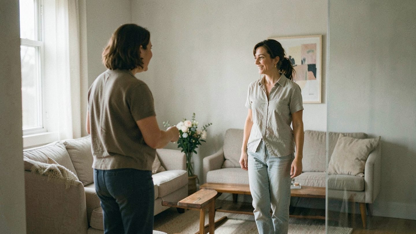 A natural first-impression encounter in a room