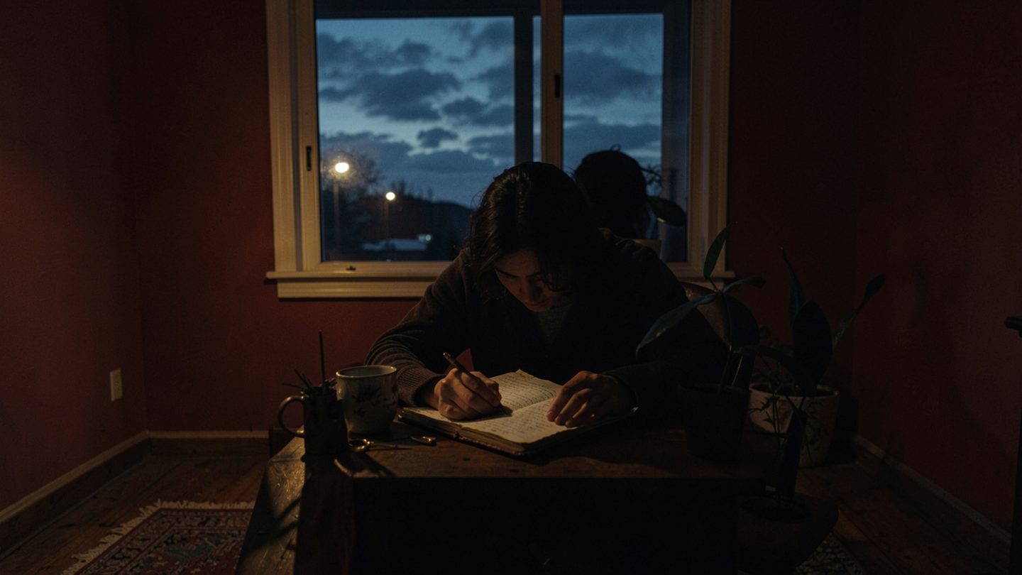 A quiet nighttime interior suggesting a private beginning under a Scorpio new moon