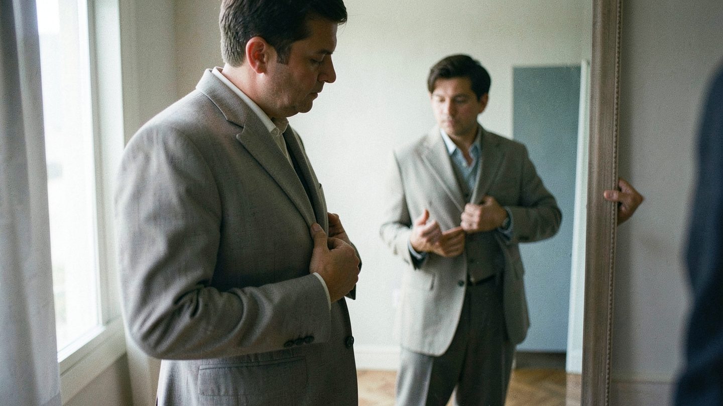 Conceptual editorial image of self-presentation under pressure.