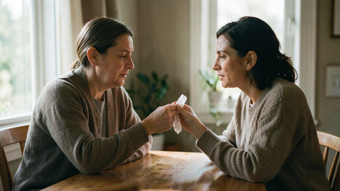 Photographic editorial scene suggesting healing in relationships