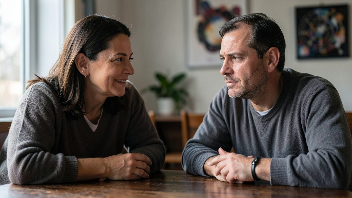 Candid conversation scene suggesting attraction and tension