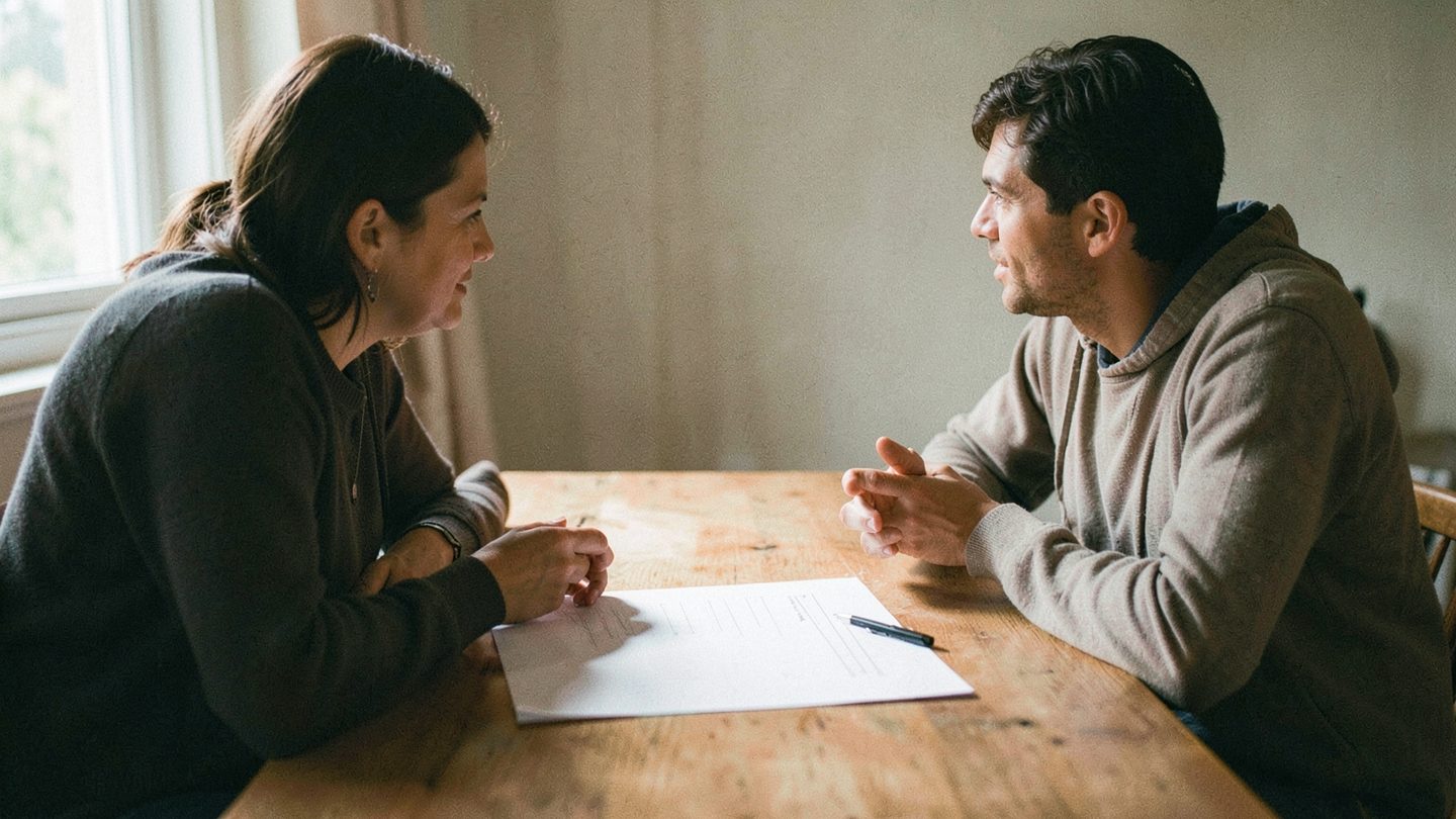 Editorial scene suggesting partnership tension and choice