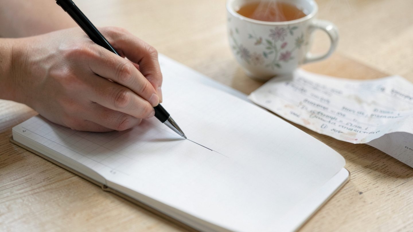 A hand drawing a line beside an agreement notebook