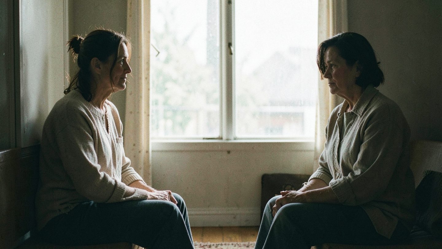 Photographic editorial scene suggesting emotional distance and repair