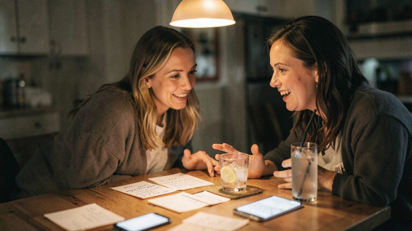 Two people in a candid conversation about plans