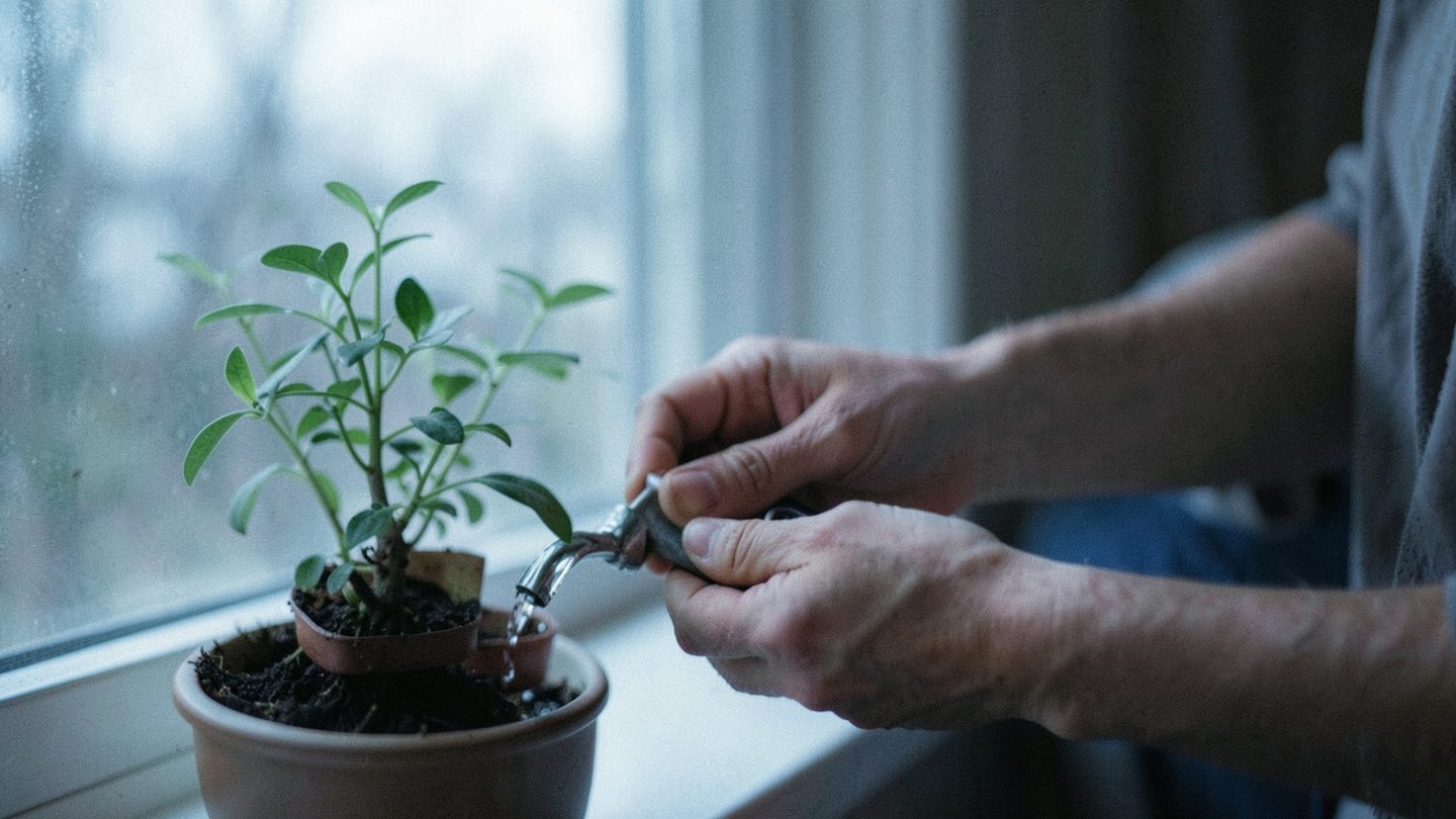 Editorial photo of gentle caregiving in soft light, evoking Ceres conjunct Neptune