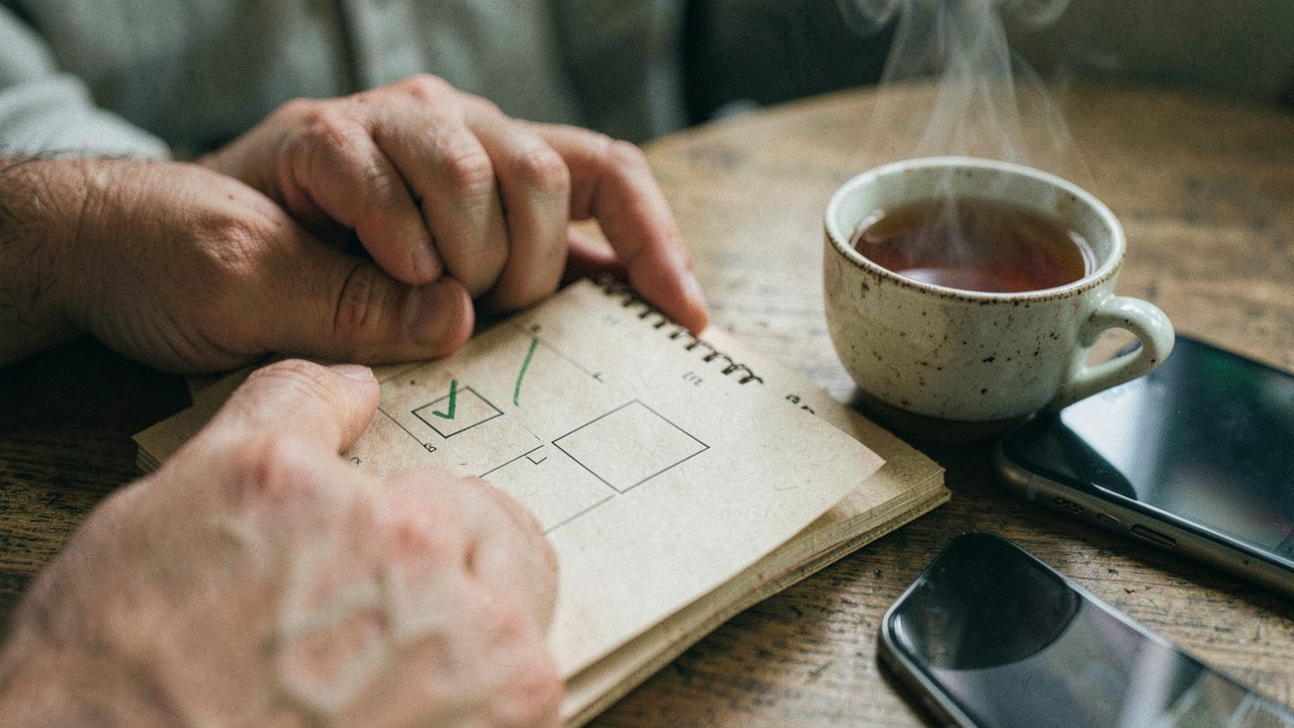 Hands beside a calendar and two checkboxes, suggesting a decision point