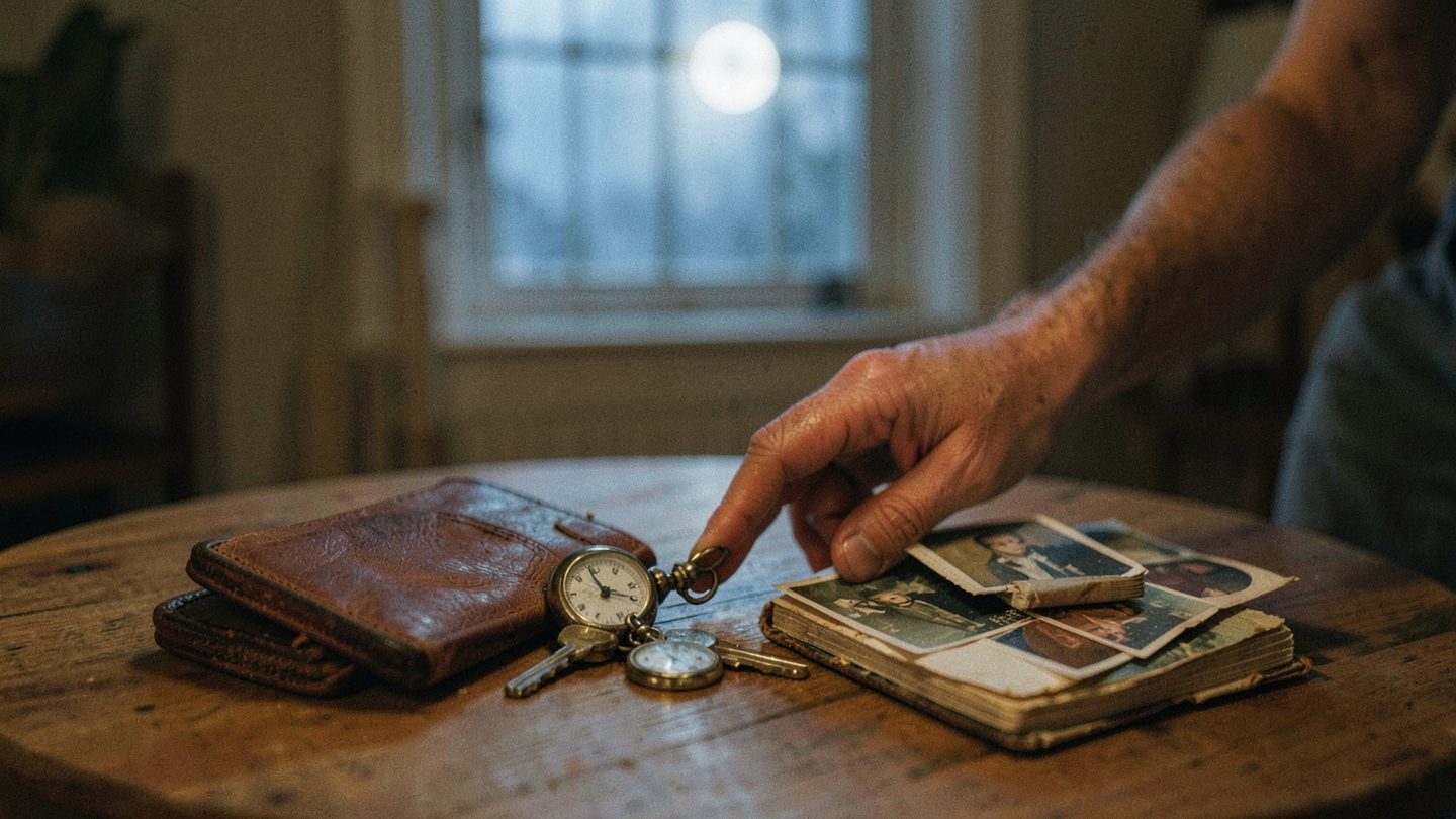 Editorial photo of someone deciding what to keep and what to release under a soft full Moon mood