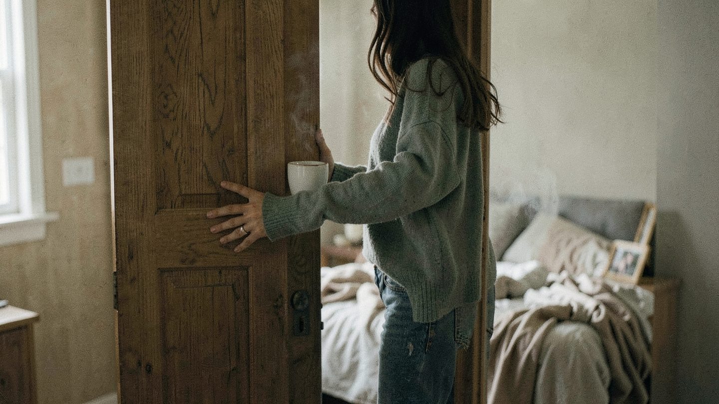 Editorial scene about private emotional processing and home boundaries