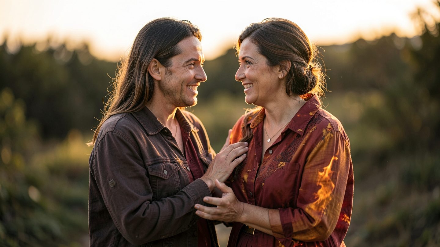 Editorial-style photo illustrating Aries and Leo relationship energy