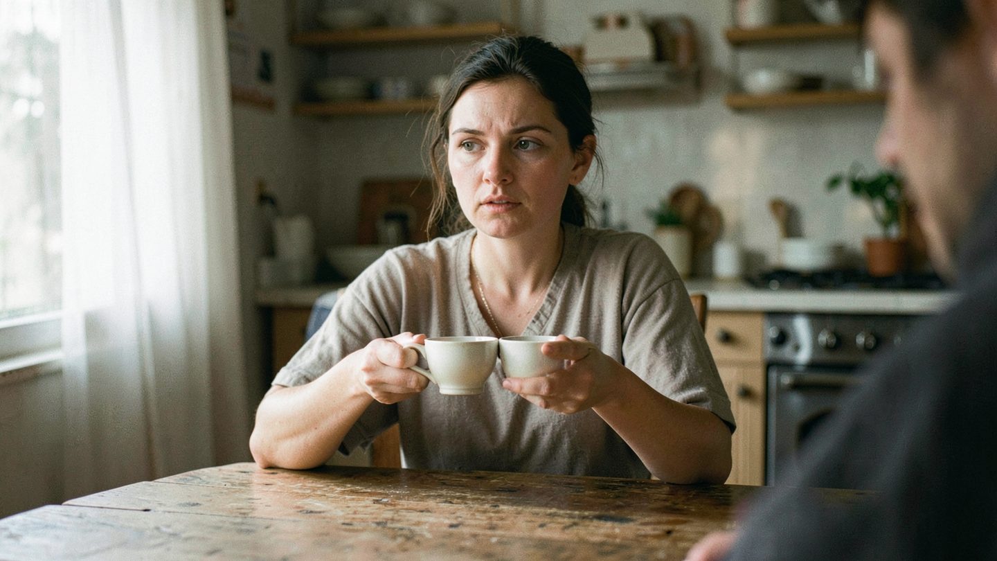 A thoughtful person at a table, suggesting the tension between diplomacy and self-erasure.