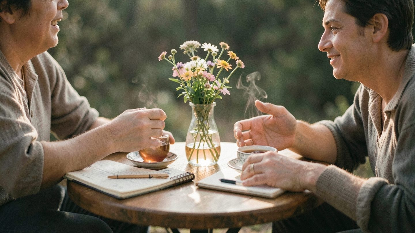 Candid editorial scene evoking mutual support between two people