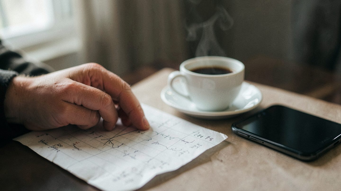 Editorial close-up suggesting chart reading and career reflection