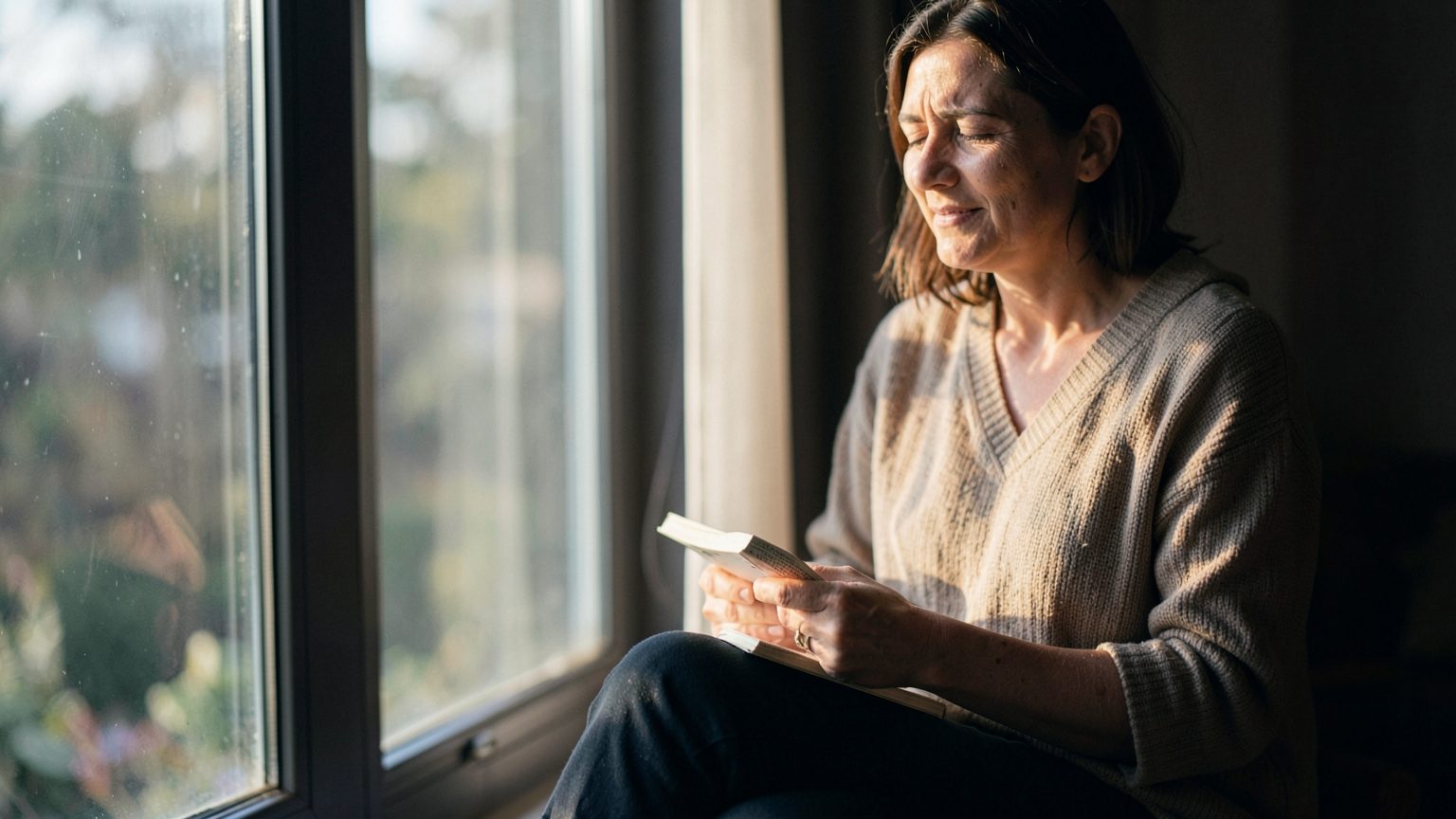 A reflective editorial scene suggesting emotional healing and self-understanding