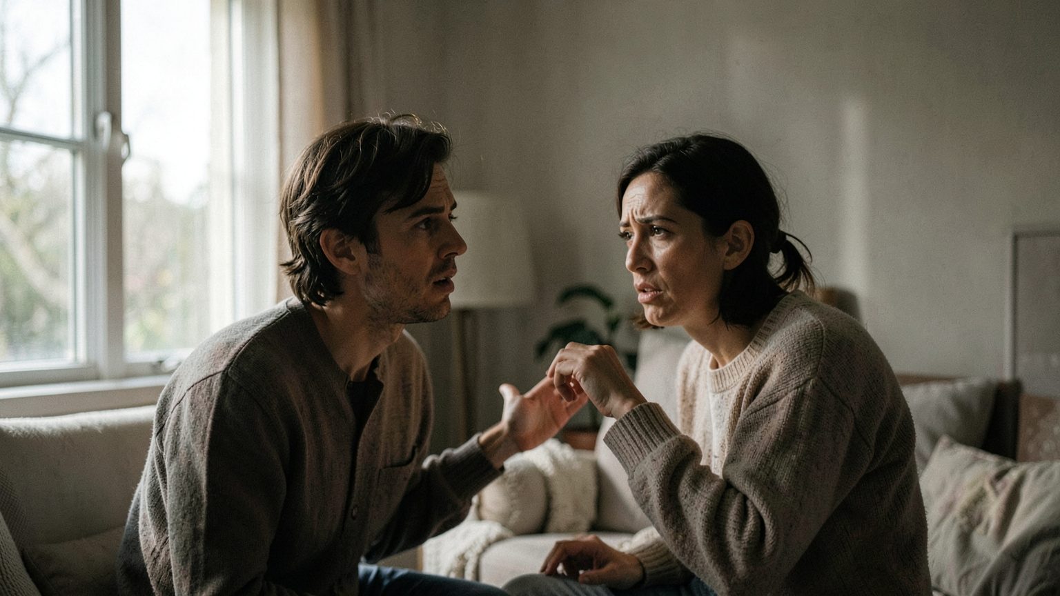 Photographic editorial scene suggesting tension between love and emotional vulnerability