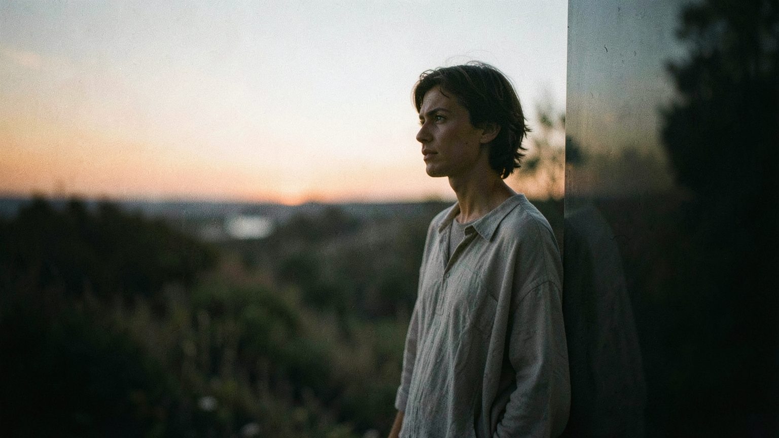 Editorial-style image of a person standing between sunlight and shadow