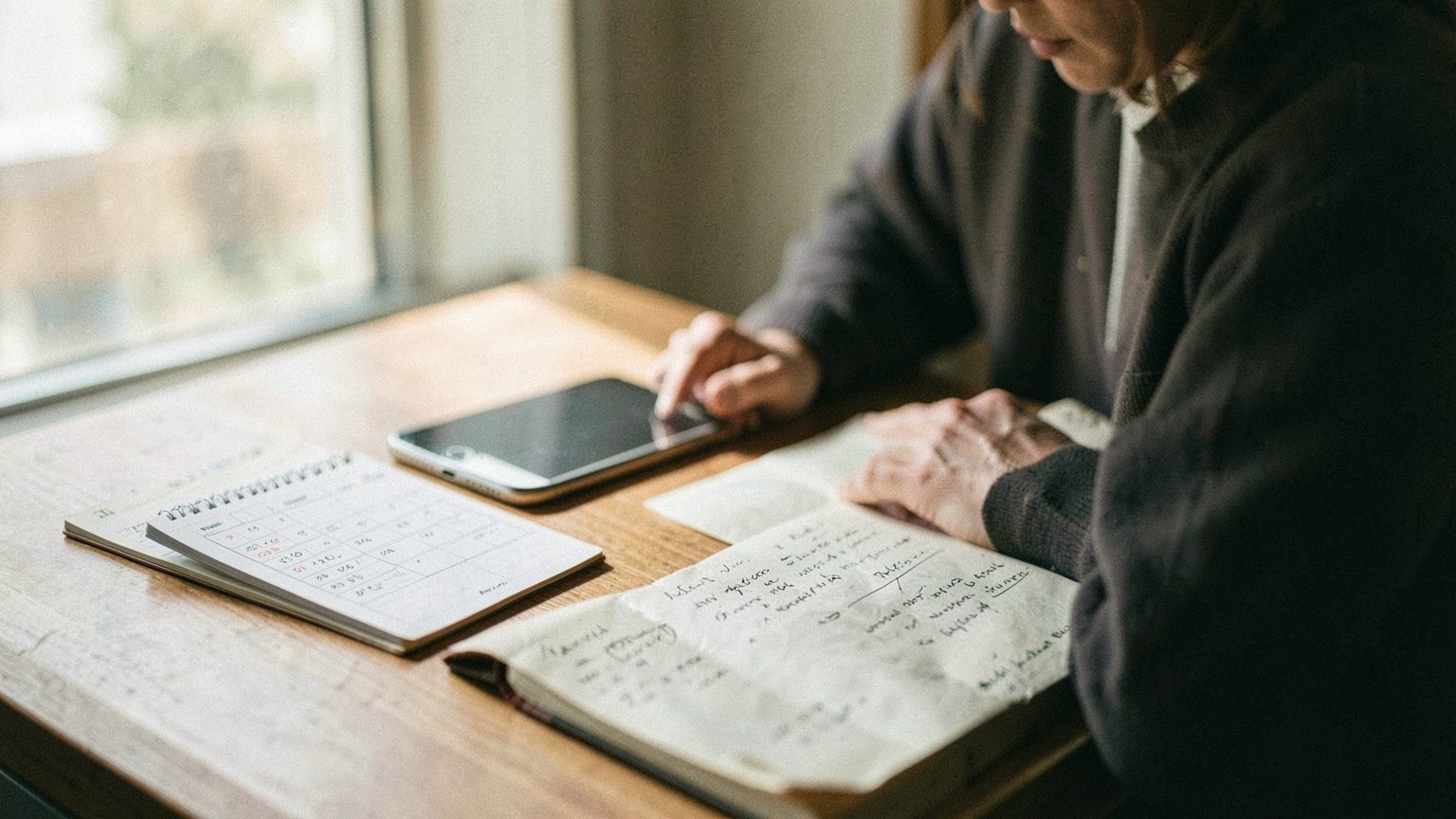 Editorial photo concept of a person reviewing messages and notes during Mercury retrograde