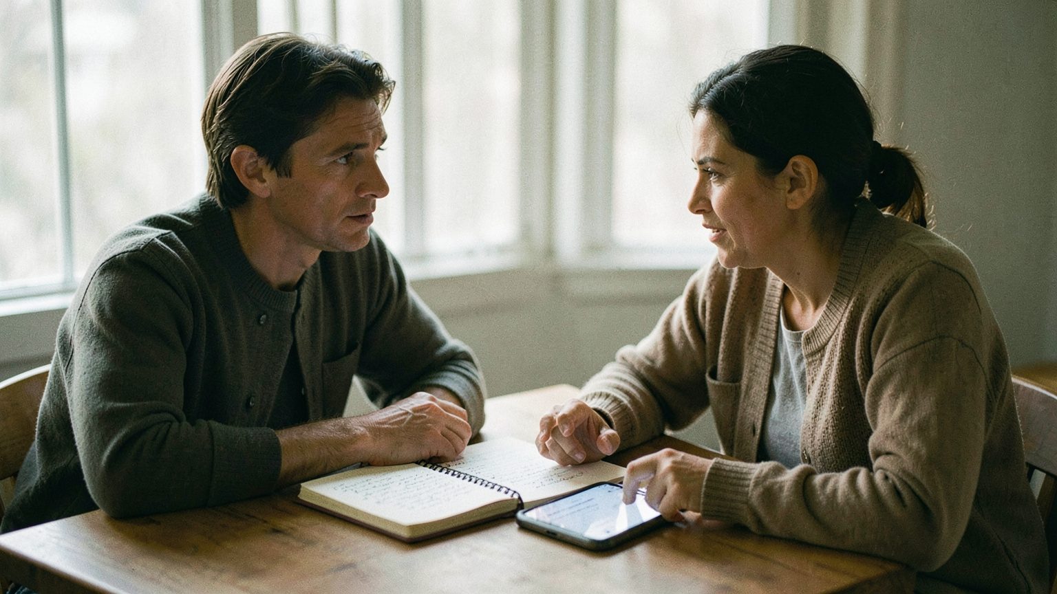 Two people in a calm conversation, suggesting a relationship agreement taking shape