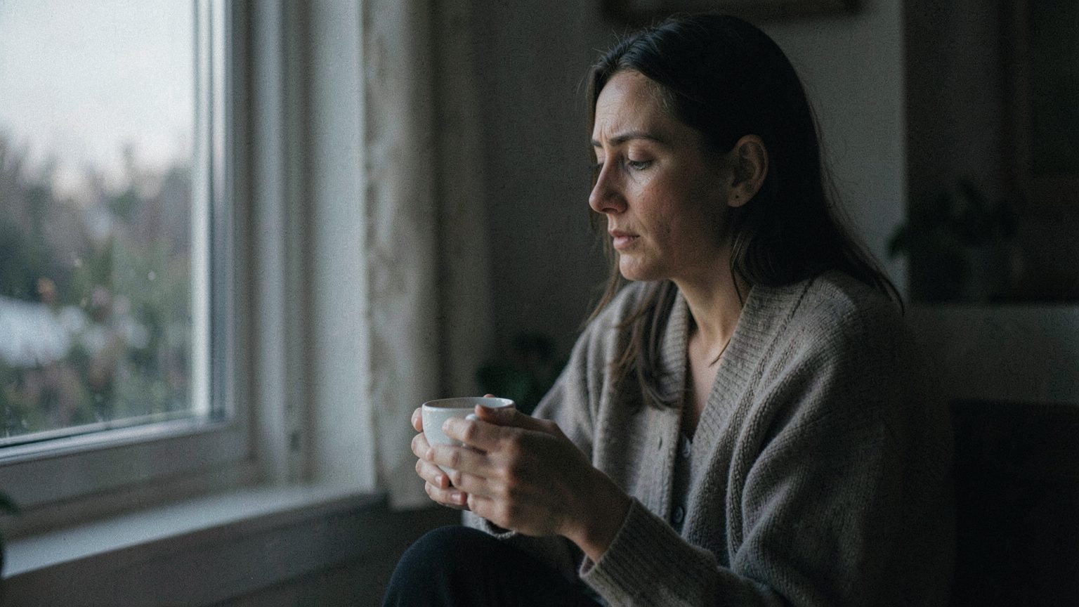 Reflective editorial scene suggesting emotional vulnerability and healing