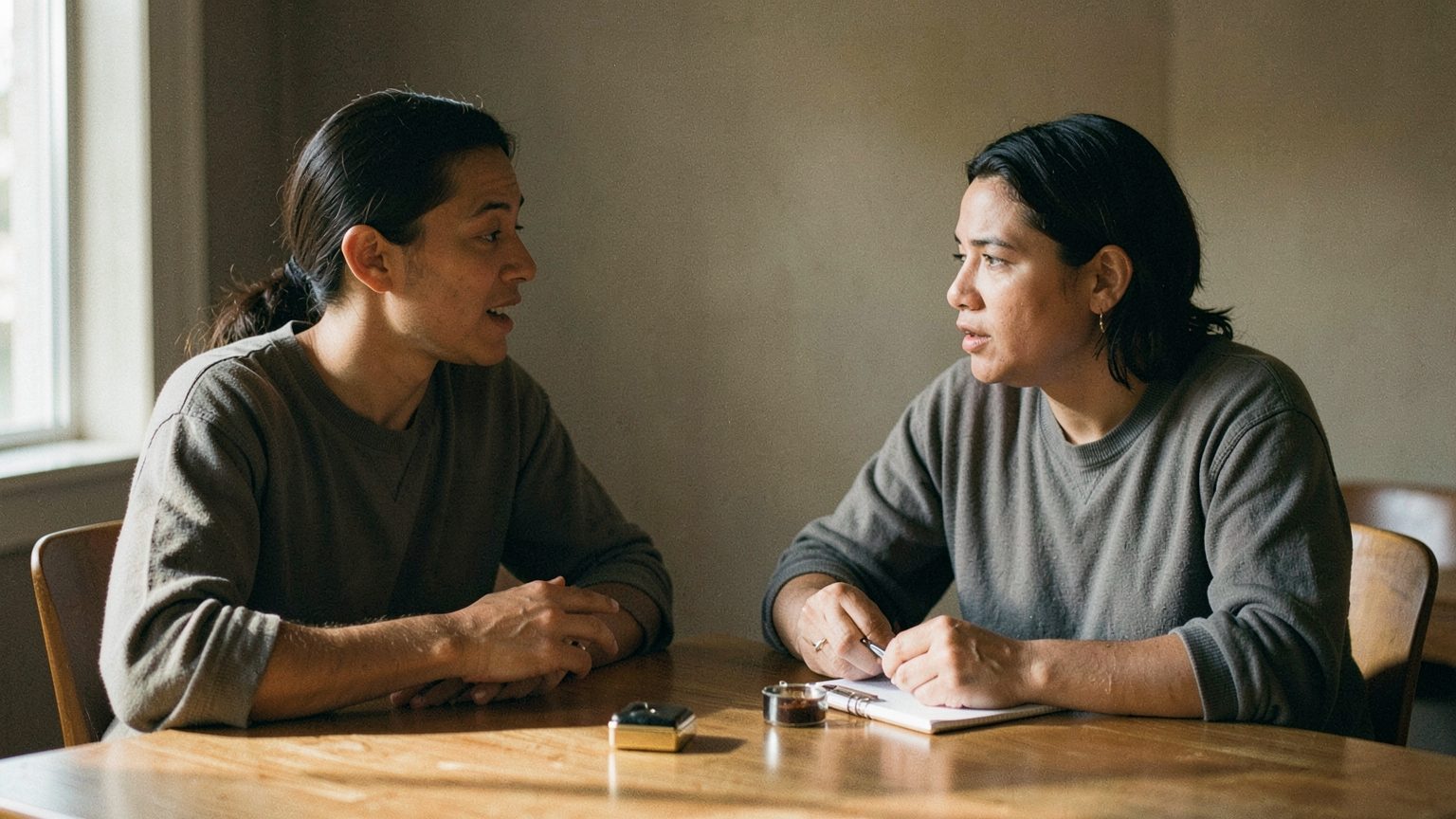 A realistic editorial scene suggesting tension between conversation and commitment